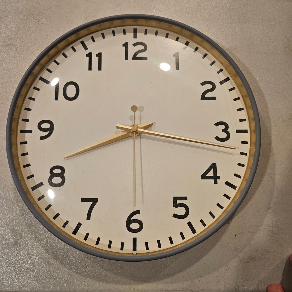 Hearth & Hand Magnolia Wall Clock Gray Gold Tone Analog 13.5 Inch Round